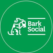 Logo of Bark Social featuring a graphic of a dog and the brand name on a green background.
