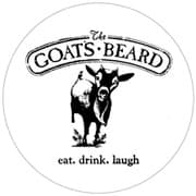 Logo of "The Goat's Beard" featuring a goat and the tagline "eat. drink. laugh."