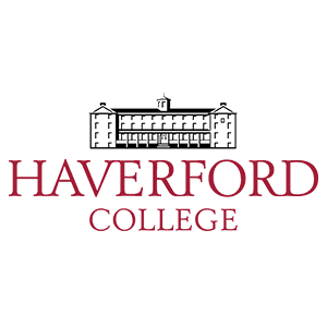 Logo of Haverford College featuring an illustration of a building and the college name in red.
