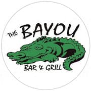Logo of "The Bayou Bar & Grill" featuring a stylized alligator.