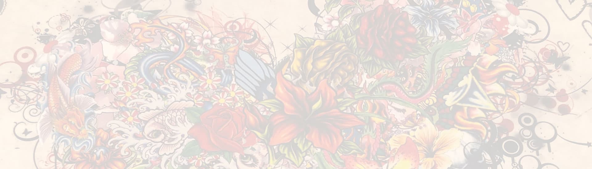 A vibrant collage of flowers, fish, and abstract designs.